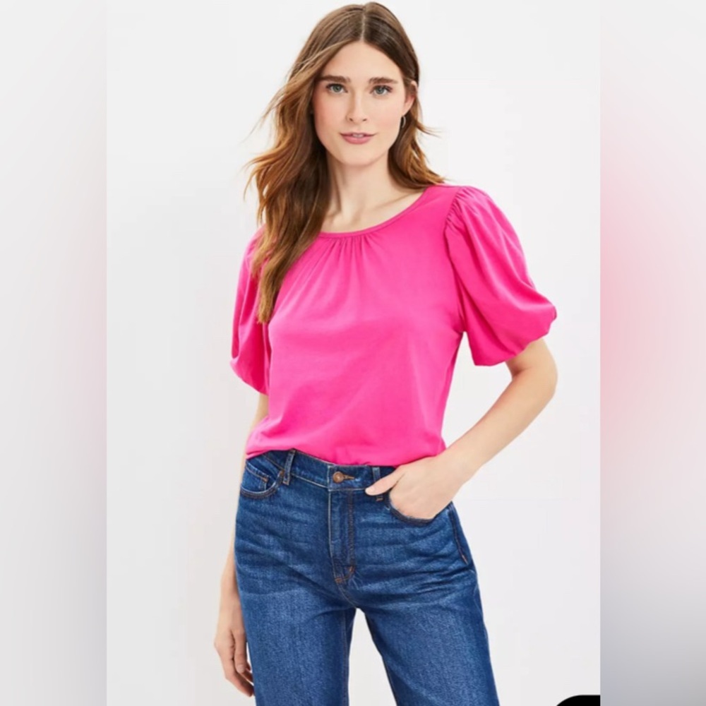 LOFT Pink Puff Sleeve Top